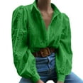 thumbnail image 5 of Kilaqueen Button Down Shirts for Women Openwork Long Sleeve Lapel V Neck Tunic Blouses Casual Trendy Business Work Shirts, 5 of 9