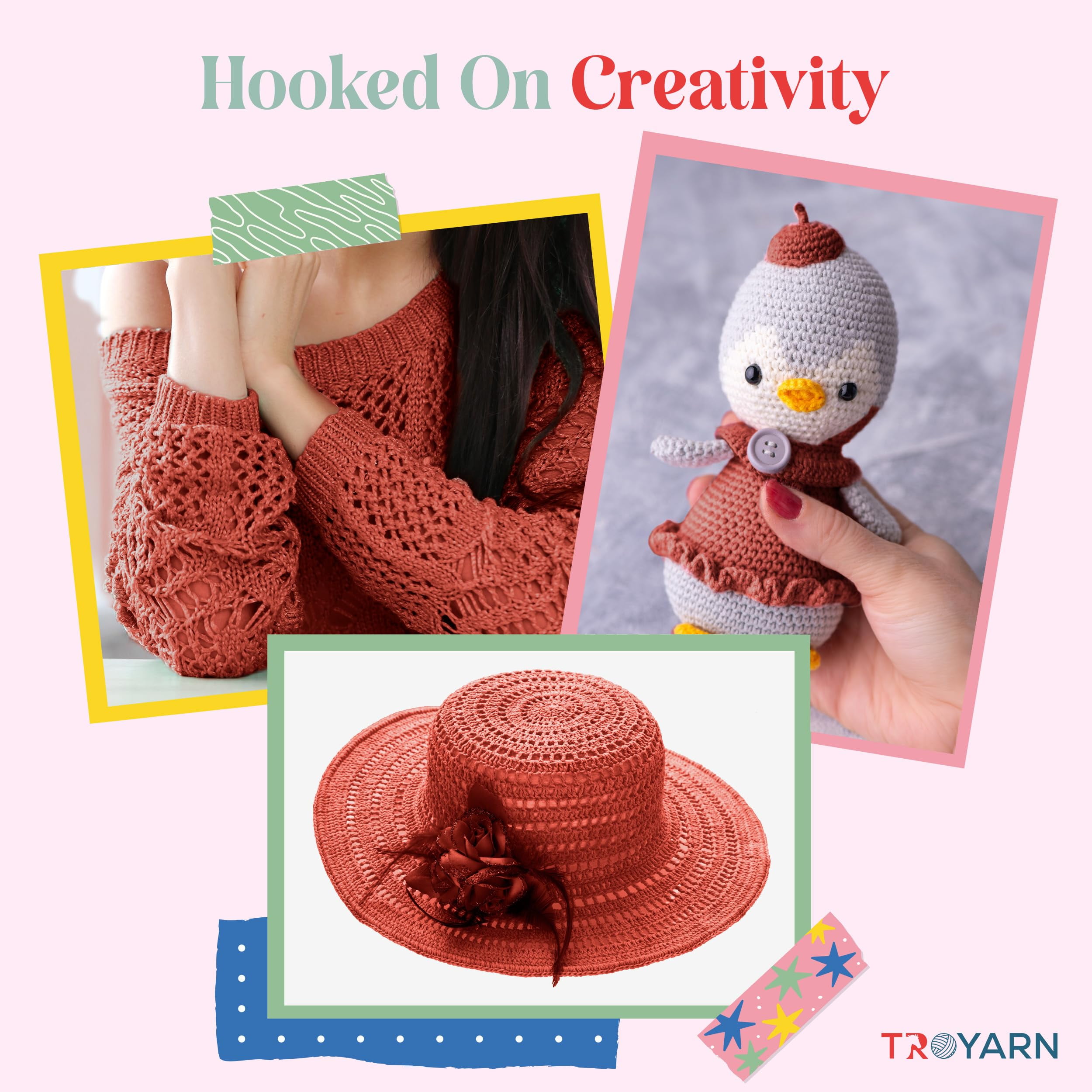 TROYARN Summer (4- Skeins Pack) Silk Effect Hand Knitting Yarn Crochet Art Lace Craft 100% Microfiber Acrylic 4x100 gr (4x383 yds) (105036 - Terra)