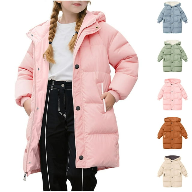 Yuyuzo Veste Matelassée pour Filles Enfants Longueur Moyenne à Capuche Manteaux d'Hiver Chauds Coupe-Vent Rembourrés Vêtements pour Bébés