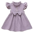 thumbnail image 5 of Baby Toddler Girl Flutter Sleeve Stand Collar Cotton Dress, 5 of 12