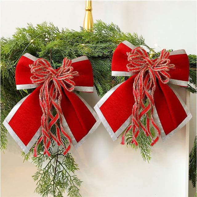 Christmas Wreath Bow, Pre-Tied Ribbon for Tree Garland and Outdoor Decoration, Door Swag Wreath Ornament for Fall Winter Boxing Day Akmoler | Polyester, Red