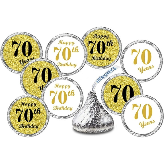 70th Birthday Gold Kisses Stickers, (Set of 324) Chocolate Drops Labels Stickers For Birthday Party, Kisses Party Favors Decor,