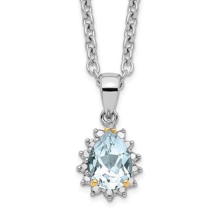 Auriga Fine Jewelry 925 Sterling Silver with 14K Accent Rhodium-plated Sky Blue Topaz and Diamond Necklace for Women 20"