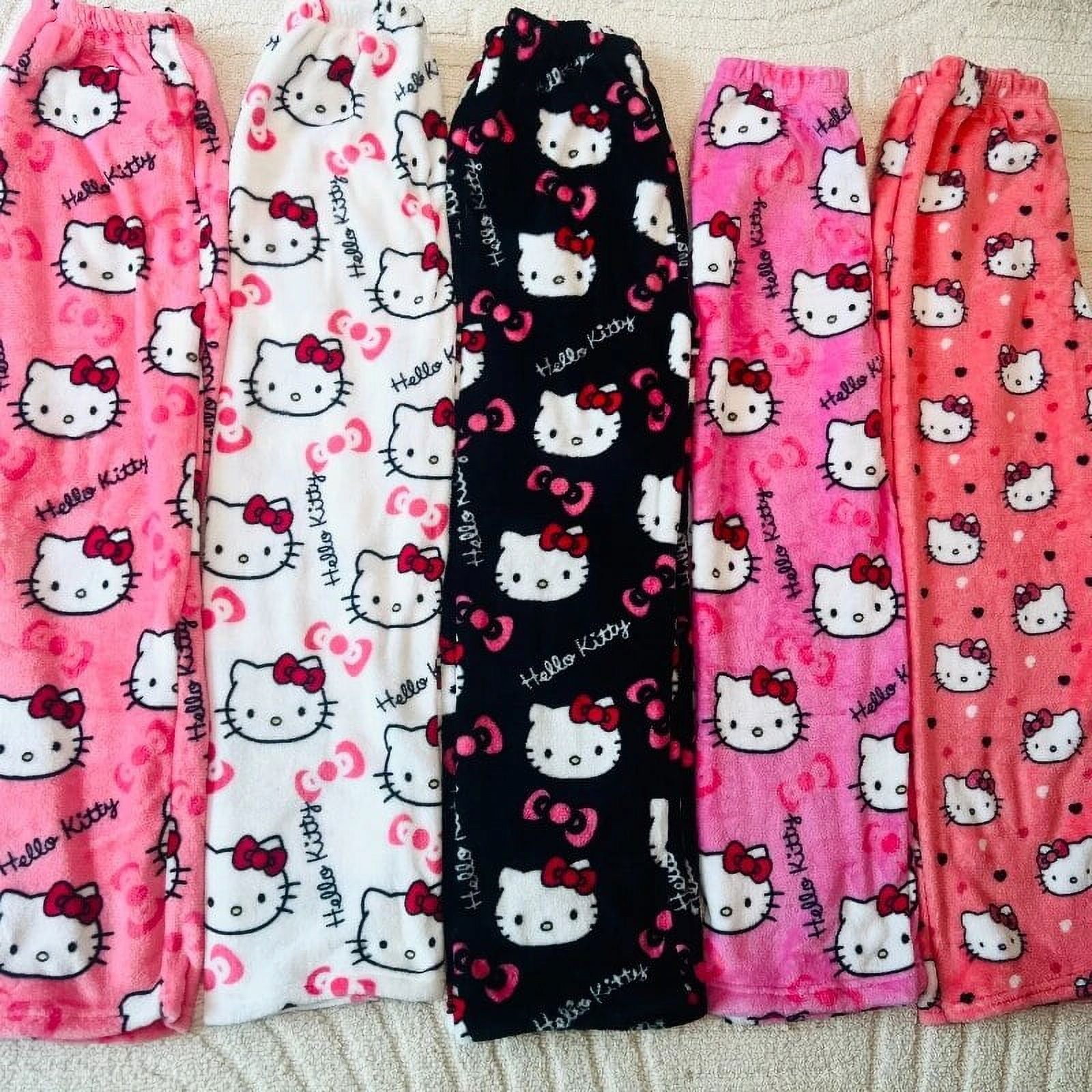 Sanrio Hello Kitty Pajamas Pants Black Pink Anime Flannel Women