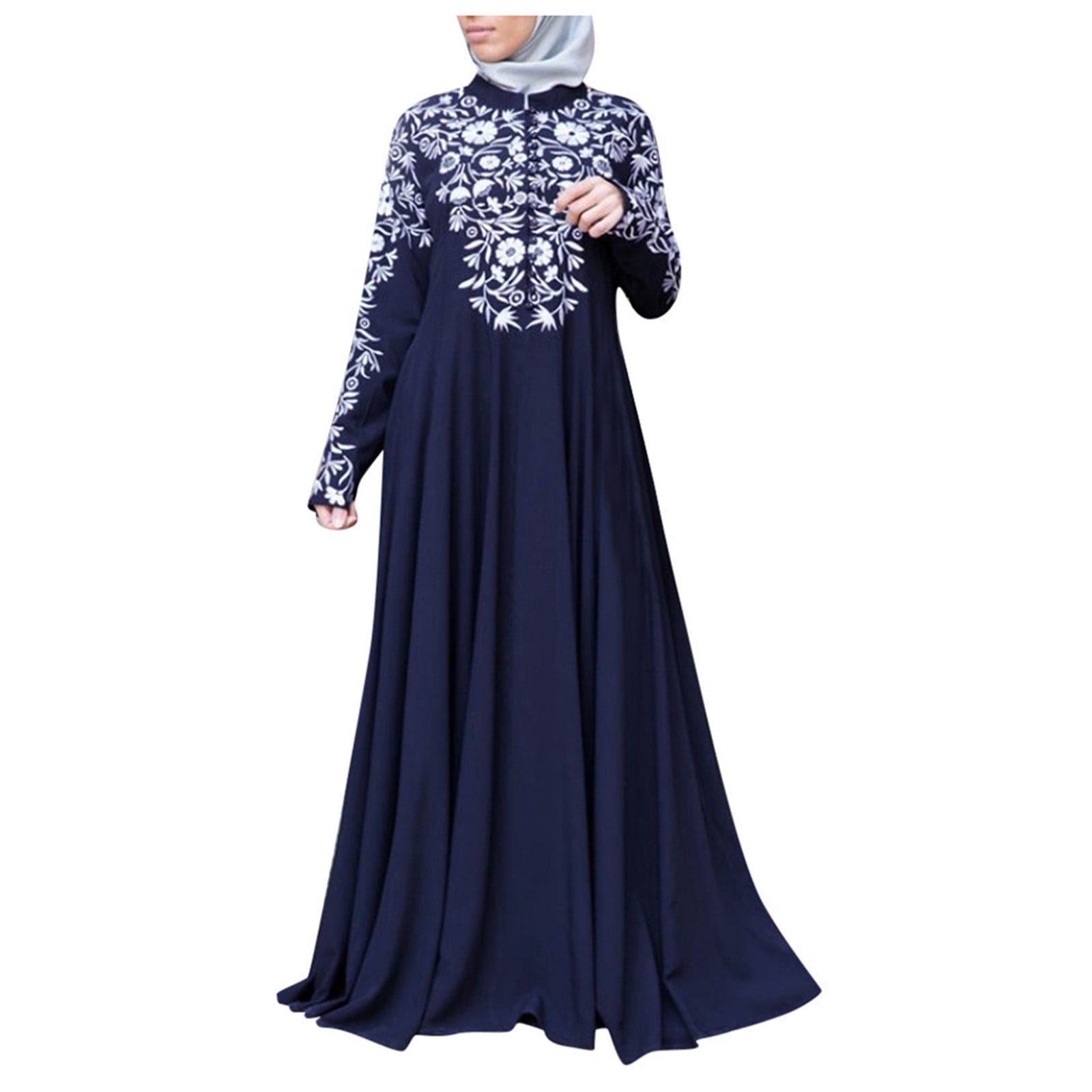 Muslim Vintage Velvet Abaya Kaftan Women Floral Long Sleeve Evening Party Dress 