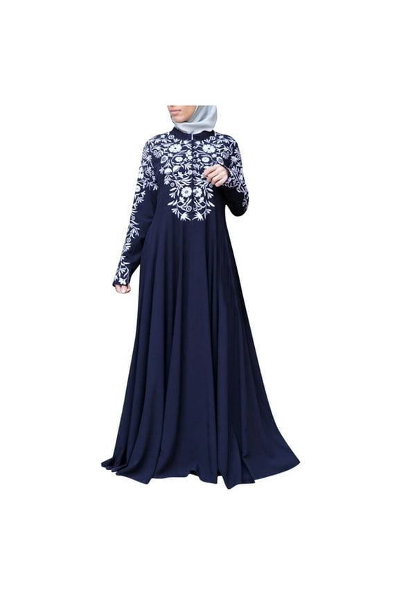 under $5 JINMGG Dresses under $10.00 Women Muslim Dress Kaftan Arab Jilbab Abaya Islamic Lace Stitching Maxi Dress Blue XXXXL