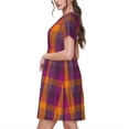 thumbnail image 2 of Fotbe Purple Yellow Buffalo Plaid Vestido Largo de Moda para Mujer, Vestido Tipo Camiseta con Manga Corta y Estilo Casual a Rayas y Bloques de Color, 2 of 6