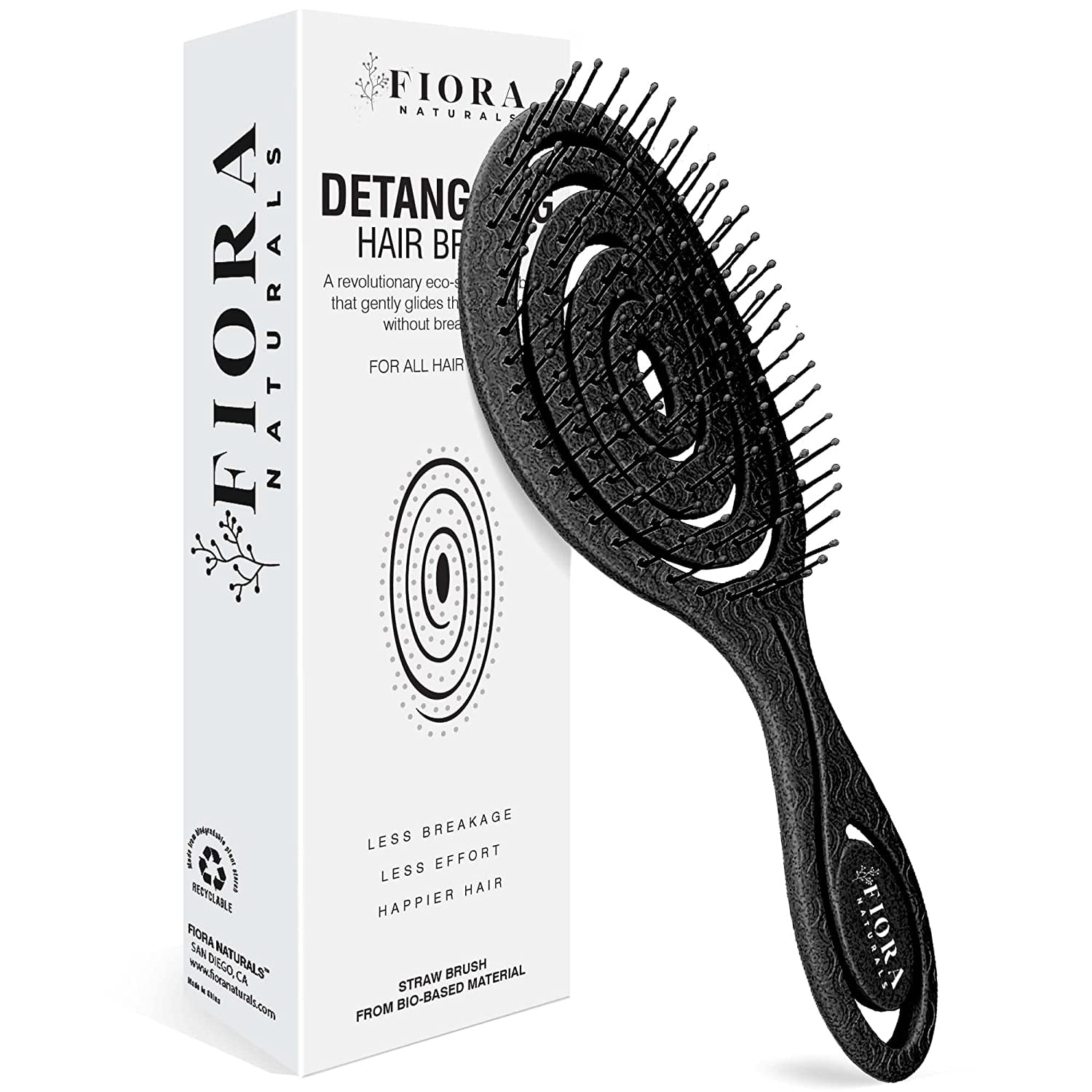 Hair Detangling Brush by Fiora Naturals 100 BioFriendly Detangler