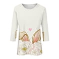 thumbnail image 4 of WZXFASHION Chandails de Pâques pour Femmes T-Shirts Amusants avec Oeuf T-Shirts Graphiques Manches 3/4 Hauts Mignons avec Lapin Pulls Tunique Blouse en Coton Rabais de 50 % Liquidation T-shirt à Manches Longues pour Femmes, 4 of 4