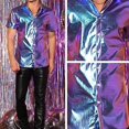 thumbnail image 4 of CONZONE Mens Buttons Down Shirts Short Sleeve Shirts For Men Trendy Metallic Shiny Lapel Soft Lightweight Tops, 4 of 7