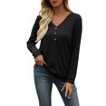 thumbnail image 3 of ClodeEU Womens Long Sleeve Shirts, V Neck Button Henley T Shirts ,Casual Pullover Lightweight Tunic Blouse Black,Womens Plus XXL, 3 of 7