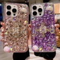 thumbnail image 6 of Compatible with iPhone 14 Pro Max Bling Case Glitter Rhinestone Crystal Diamond Shiny Flower Pearl Shiny Bear Cute Luxury Fashion Unique Shockproof Protection Cover for Women Girls White, 6 of 10