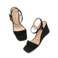 thumbnail image 2 of DREAM PAIRS Women’s Casual Dressy Wedge Sandals Cute Square Toe and Buckle Ankle Strappy Slingback Wedding Shoes SDPW224W BLACK/SUEDE Size 7, 2 of 6