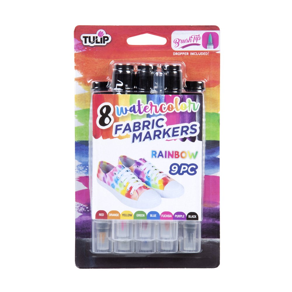 Tulip® Fabric Markers Watercolor Brush Tip 8 Pack Rainbow
