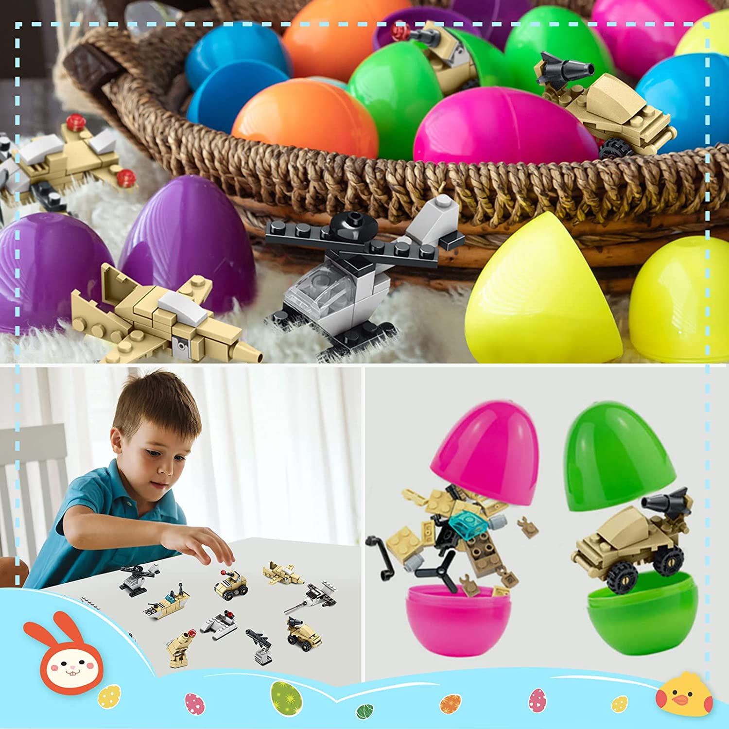 Fun Little Toys 12 Pcs Easter Eggs Prefilled with Mini Airplane Building Blocks, Building Toys for Easter Party Favors, Easter Basket Stuffers, Classroom Prizes, Kids Easter Gifts