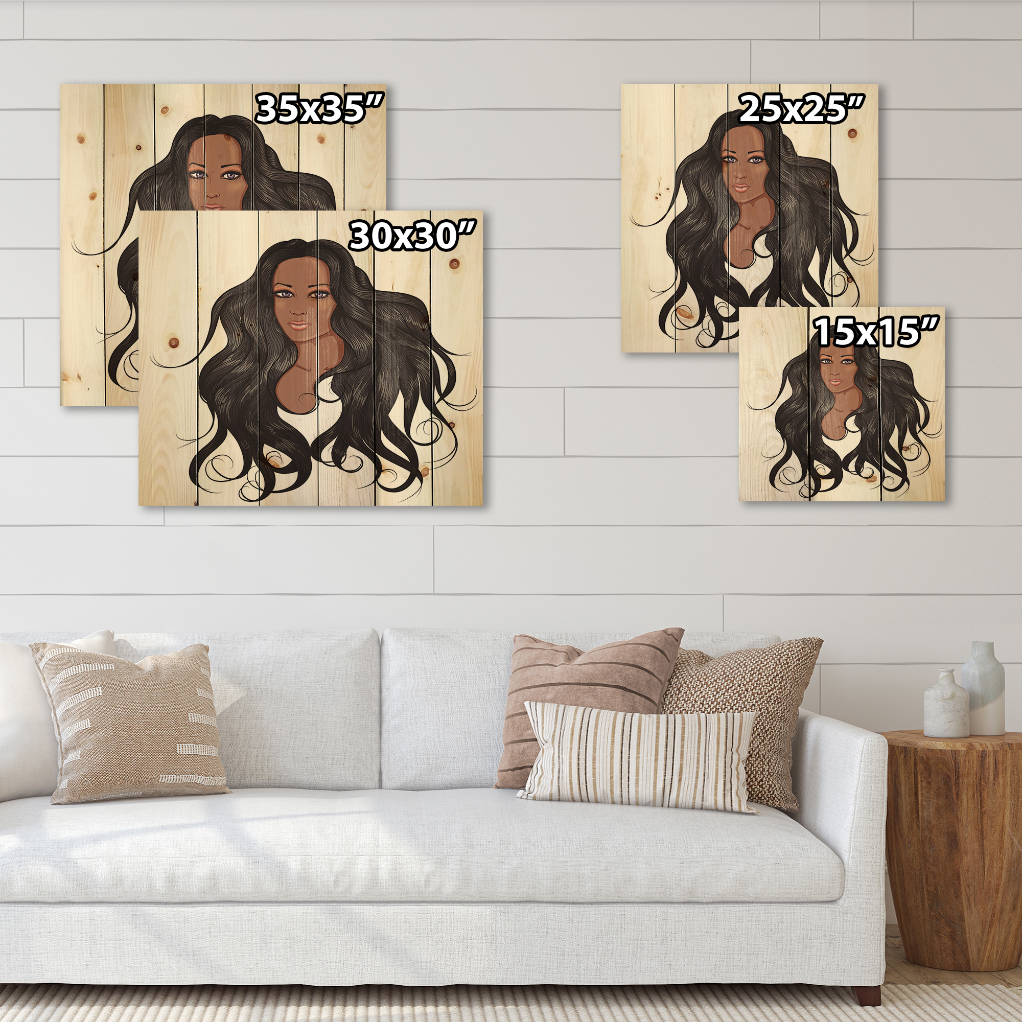 Designart 'Portrait Of Afro American Woman XV' Modern Print on Natural Pine Wood