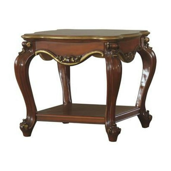 ACME Picardy Square Wooden End Table with Bottom Shelf in Vintage Cherry Oak