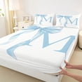 thumbnail image 4 of Erosebridal Blue Bowknot Queen Sheet Sets for Girls, Monogrammed M Bed Set, 4pcs, 1 Flat Sheet, 1 Fitted Sheet and 2 Pillowcases, 4 of 5