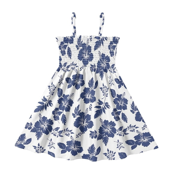 Hibiscus Flowers Pattern Girls' Casual Dresses 2Y-8Y Sleeveless Ruffle Neck for Summer Daily Wear
