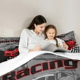 thumbnail image 5 of Manfei Red Racing Car Full Size Comforter Sets 3-Piece for Boys, Speed Sports Car Bedding Comforter Set, Black White Plaid Flag Bedding Sets, Super Cozy Room Decor, 5 of 8
