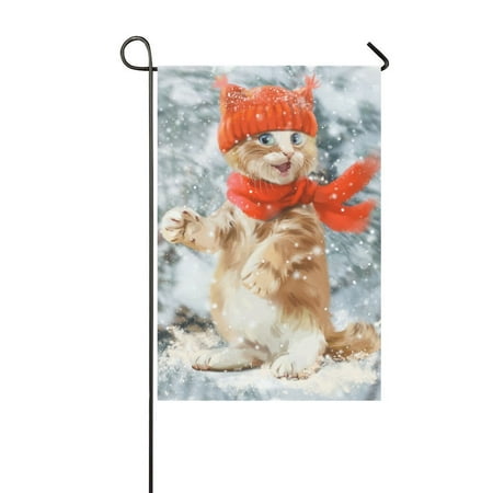 Mypop Hipster Cat In Winter Snow Garden Flag Banner 12 X 18 Inch