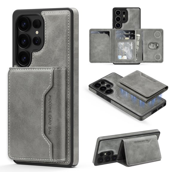 Allytechgroup Compatible with Magsafe 2 in 1 Detachable Samsung Galaxy S25 Ultra Wallet Case, PU Leather RFID Blocking Flip Kickstand with Card Holder for Samsung Galaxy S25 Ultra, Gray