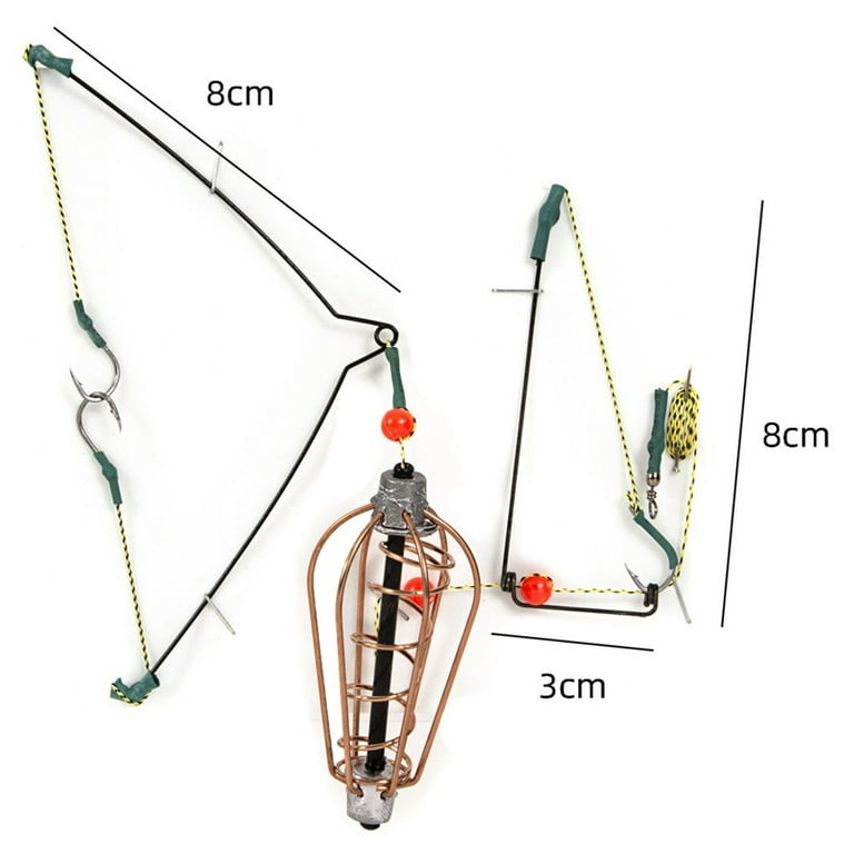 4Pcs Fishing Bait Cage Set, Copper Spring Fishing Bait Trap Cage Feeder  Basket Holder with Hooks Fishing Tackle Kit