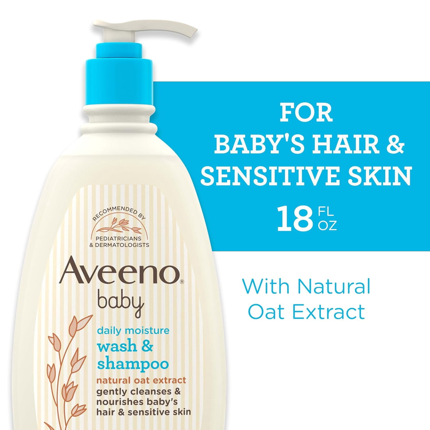 Aveeno Baby Daily Moisture Wash & Shampoo, Oat Extract, 18 fl. Oz