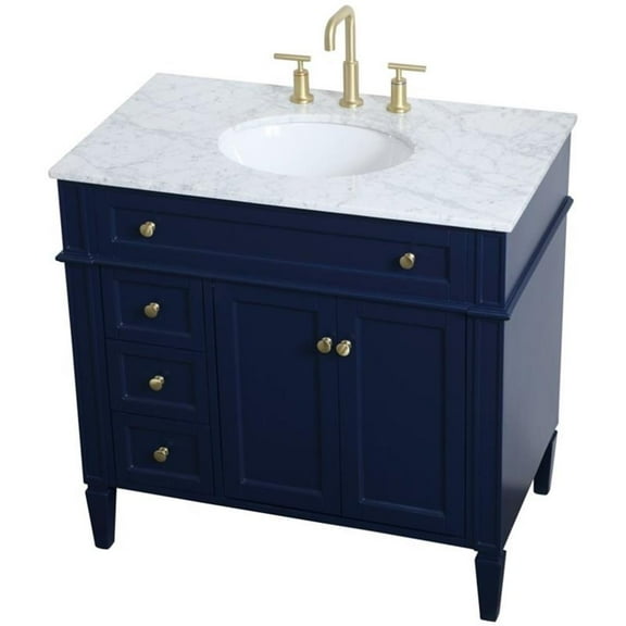 Pemberly Row Modern 36" Single Marble Top Bathroom Vanity in Blue