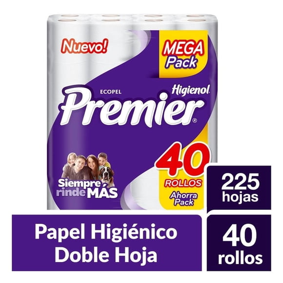 Papel higiénico Premier 40 rollos de 225 hojas dobles c/u