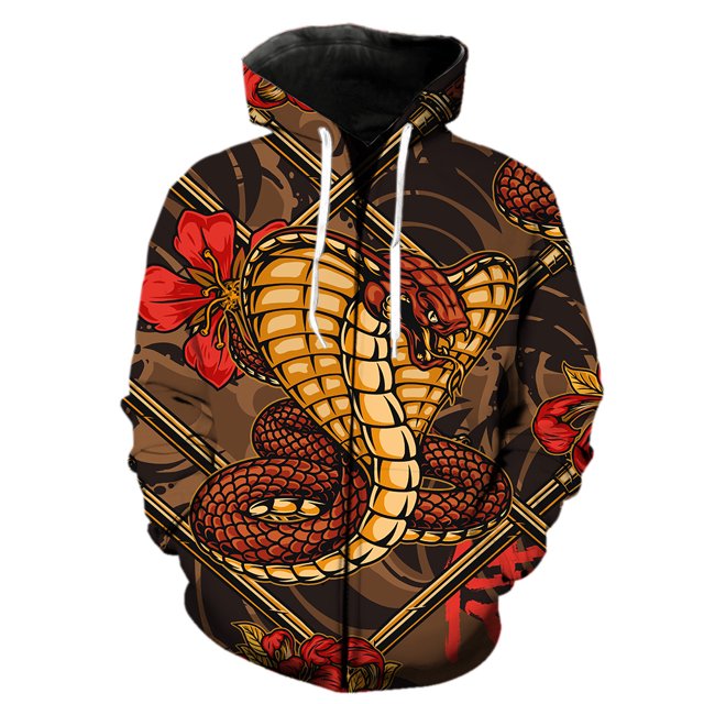Sudadera con capucha y cremallera estilo japonés con diseño de dragón cobra para hombre, estilo Harajuku informal, para adolescentes, unisex, de gran tamaño y genial.