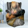 thumbnail image 4 of Nature Soft Flannel Fleece Throw Blanket, Dusty Storm Clouds and Thunder over Highway in Field Electrical Activity Print, Cozy Plush for Indoor and Outdoor Use, 70" x 90", Orange Grey, by Ambesonne, 4 of 5