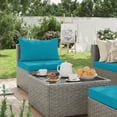 thumbnail image 2 of Ebello 3-Piece Modular Conversation Set, Outdoor Patio Sectional Sofa with Glass Coffee Table, Rattan Garden Furniture, GTQ(Peacock Blue), 2 of 6