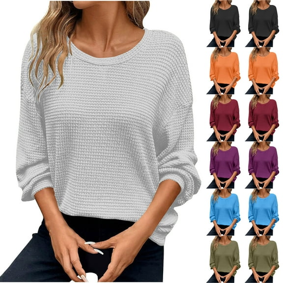 Dagugfen Sweaters for Women Oversized Drop Shoulder Loose Tunic Tops Long Sleeve Thermal Knit Comfy Casual Fall Clothes