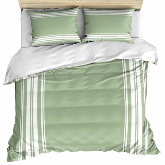 Sage Green Bedding 3 Piece Duvet Cover Set California King, Farmhouse Sage Green White Striped Soft Microfiber Comforter Cover with Zipper Closure & Pillowcases, Wrinkle & FadeResistant Quilt Cover