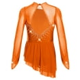 thumbnail image 4 of RUNQHUI Robe de Patinage Artistique à Manches Longues pour Filles, Scintillante, Dos Nu, Danse Lyrique Moderne, Orange, 8, 4 of 5