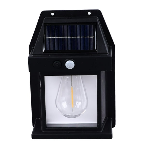 Outdoor Solar Tungsten Wall Light 1800mAh Waterproof Motion Sensing Exterior Wall Mount Lighting for Yard Wall Decor Black