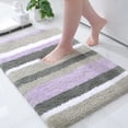 thumbnail image 1 of Alfombra de baño Buganda de microfibra a rayas extragruesa, color morado y gris, 1 of 6