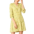thumbnail image 5 of Allegra K Women's Floral V Neck Cinched Waist Long Sleeves Casual Dress, 5 of 6