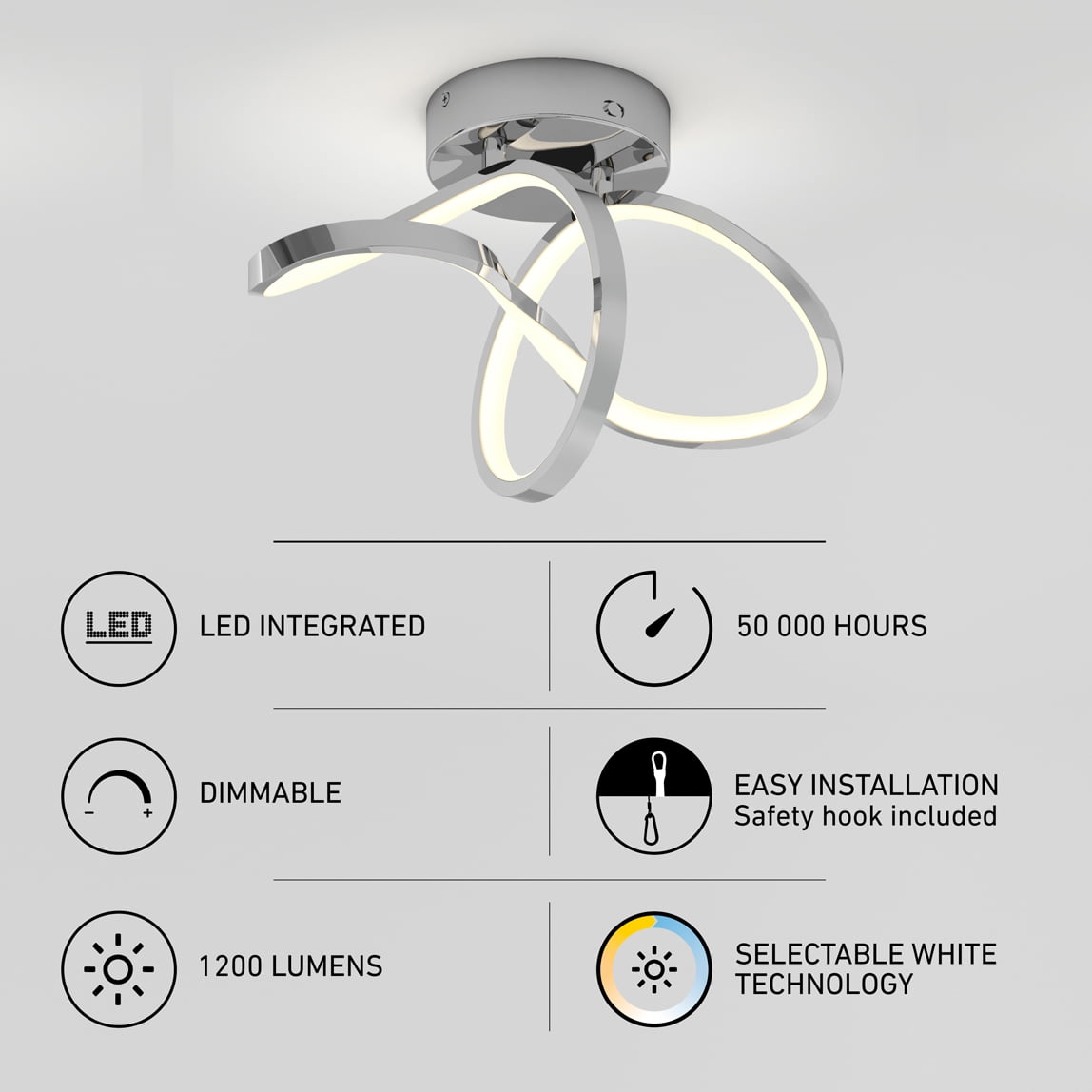 Artika Loop Flush Mount Light 3 CCT Chrome