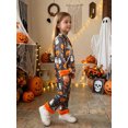 thumbnail image 5 of RUINIXCW Toddler Baby Girl Halloween Silk Stain Pajamas Set Kids Little Girl Fall Winter PJS Set Sleepwear Pumpkin Bat Fuzzy Trim Long Sleeve Button Down Shirt and Pants Set Loungewear Homewear, 5 of 9