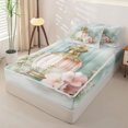 thumbnail image 2 of Castle Fairy Vintage Perfume Floral Print Zipper Twin Comforter Sets with Fitted Sheet and 2 Pillowcases,Dreamy Flowers Pattern Zipper Bedding Set,Pink Teal,Grey Reversible,4-Piece, 2 of 6