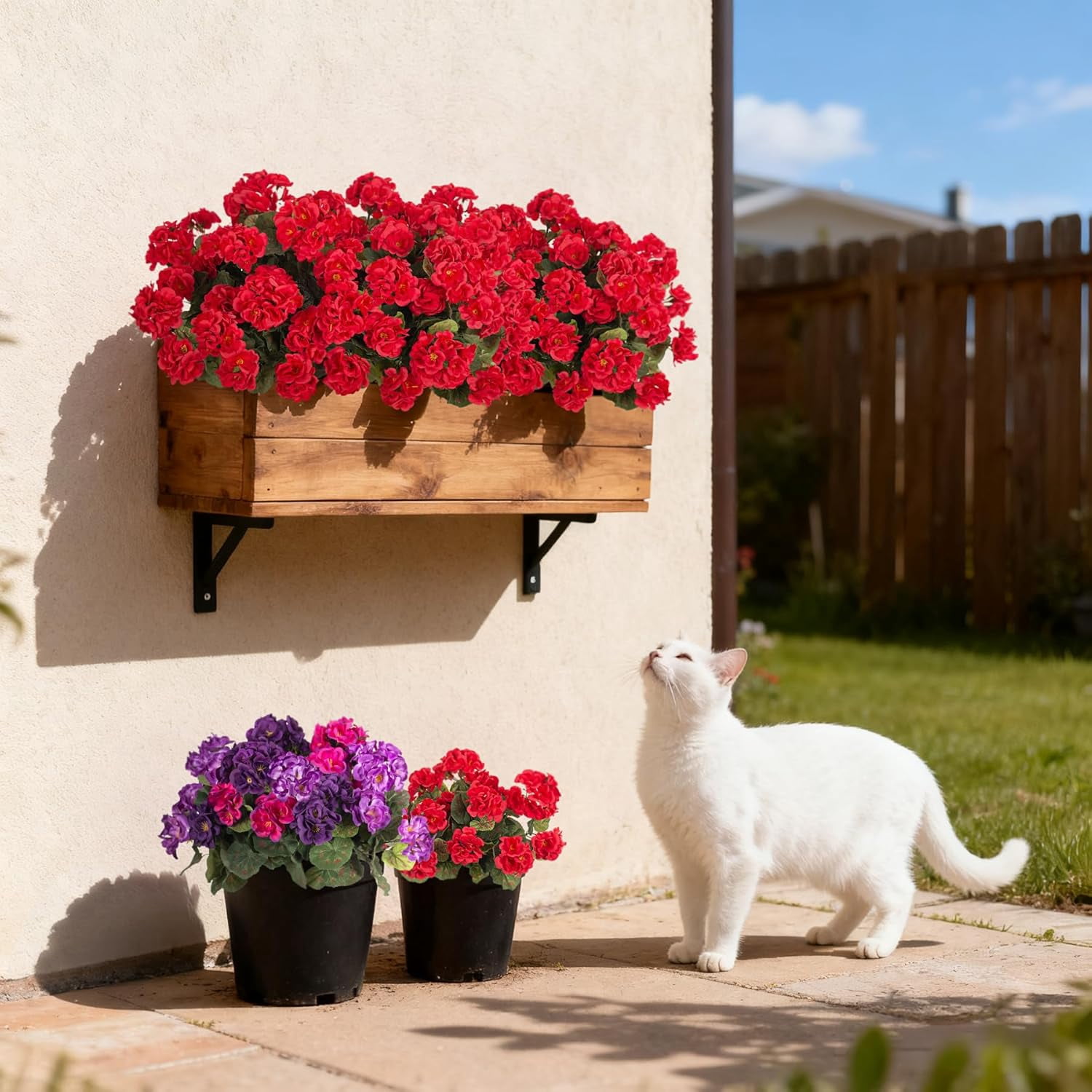 Shboto Artificial Geranium Flowers for Outdoors Decoration, Fake Silk Geraniums Flower UV Resistant Look Real Faux Plants for Spring Garden Porch Planter Patio Balcony Yard Table Centerpieces Decor