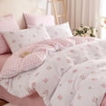 thumbnail image 2 of NAYOROOM Pink Floral Grid Pattern Duvet Cover King Set, 3 Piece Reversible Super Soft Breathable Comforter Cover, 2 of 8