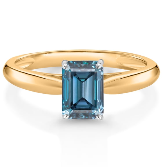 Gem Stone King 10K Yellow and White Gold Solitaire Engagement Ring Persian Blue Octagon Moissanite (1.00 Cttw) (Size 8)