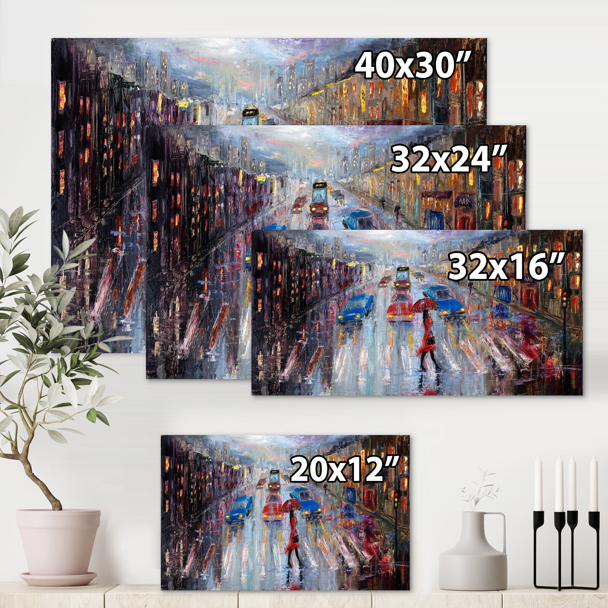 Designart ' Girl In Red Crossing The Street ' Traditional Canvas Wall Art Print