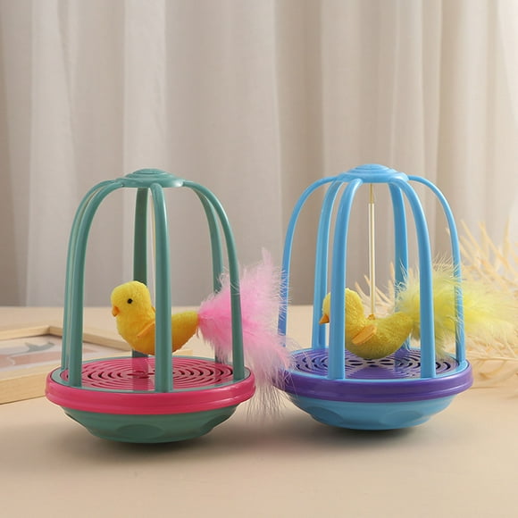 Bird Cage Cat Toy, Interactive Cat Bird Cage Squeaky Toy Electronic Colorful Bird Cat Toy for Kitten Cats Pets