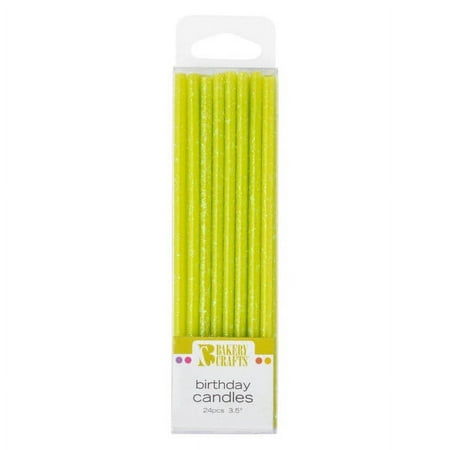 24 Lime Green Slim Glitter Candles