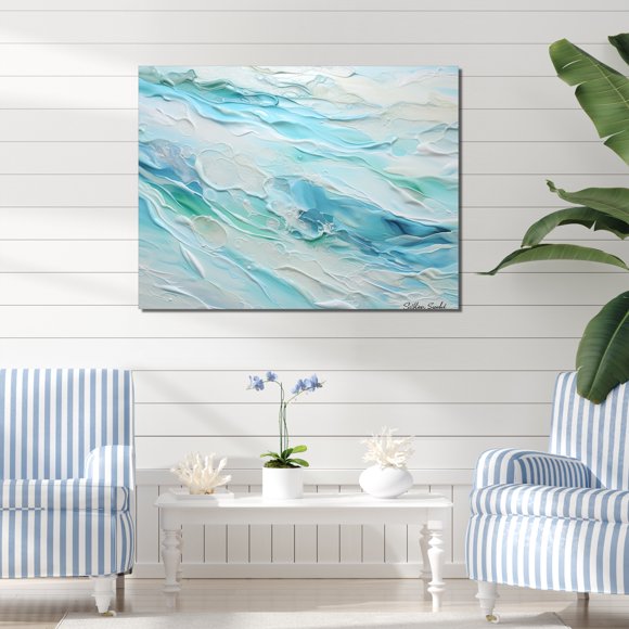 Designart Ocean Oversized Wall art decor, Ocean Wall Art, Liquid Art Of Oceanic Charm , Turquoise Canvas wall art, 32x24 inches