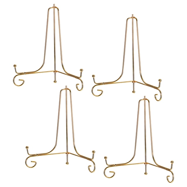 Unique Bargains 4Pack 10 Inch Plate Stands for Display Iron Folding Easel Plate Holders, Gold
